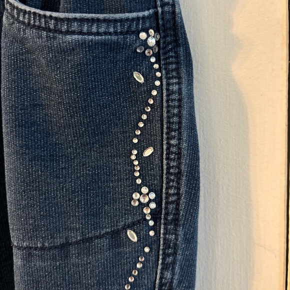 Quacker Factory Straight Stretch Blue Jeans Elastic Waist Rhinestone Heart - Picture 4 of 8